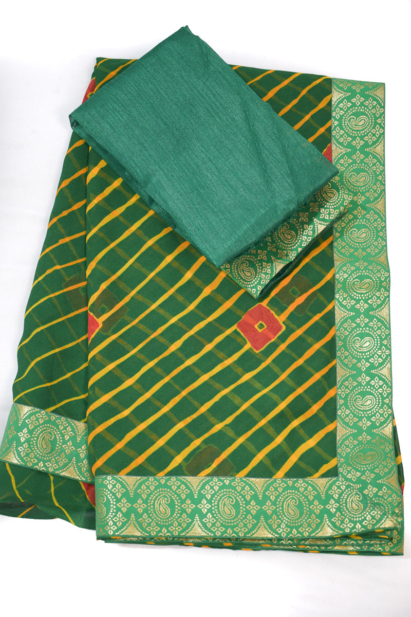 Leheriya Bandhej saree with banarasi border - KANHASAREE