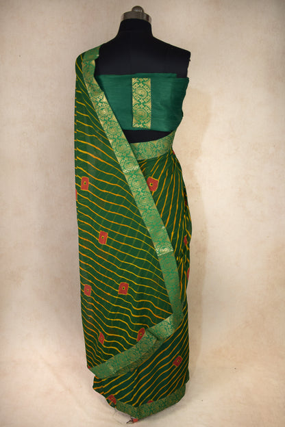 Leheriya Bandhej saree with banarasi border - KANHASAREE