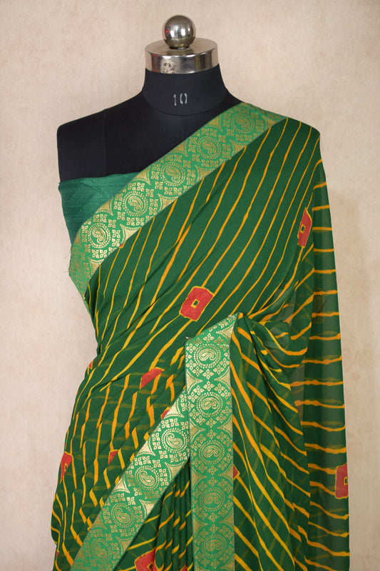 Leheriya Bandhej saree with banarasi border - Kanhasarees by ksds