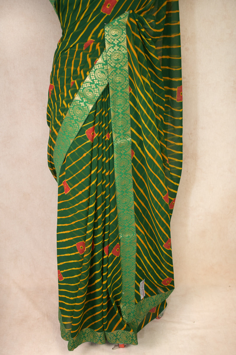 Leheriya Bandhej saree with banarasi border - KANHASAREE