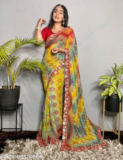 Pure georgette bandhani print saree - KANHASAREE