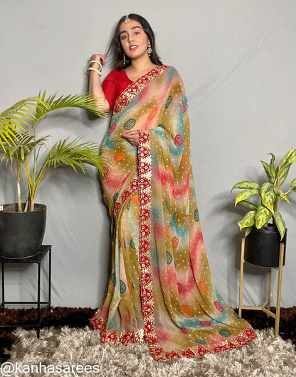 Pure georgette bandhani print saree - KANHASAREE