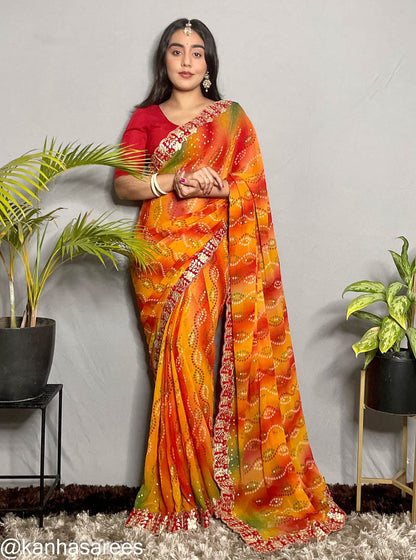 Pure georgette bandhani print saree - KANHASAREE