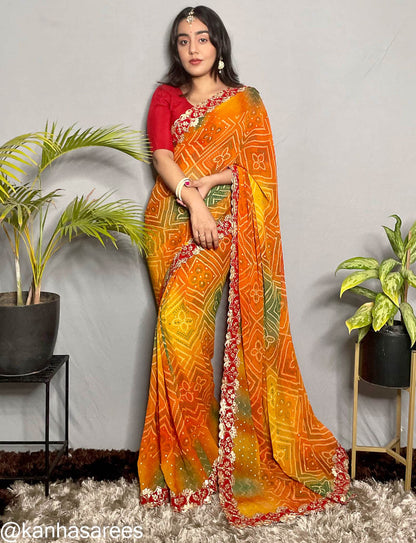 Pure georgette bandhani print saree - KANHASAREE