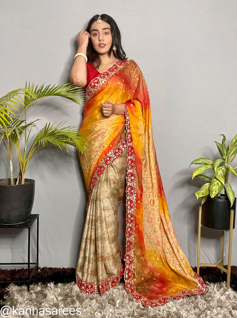 Pure georgette bandhani print saree - KANHASAREE