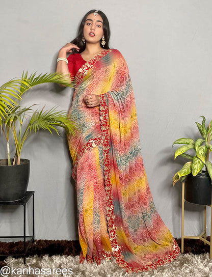 Pure georgette bandhani print saree - KANHASAREE