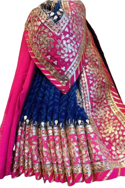 Blue Bandhej Saree with Gota Patti - KANHASAREE