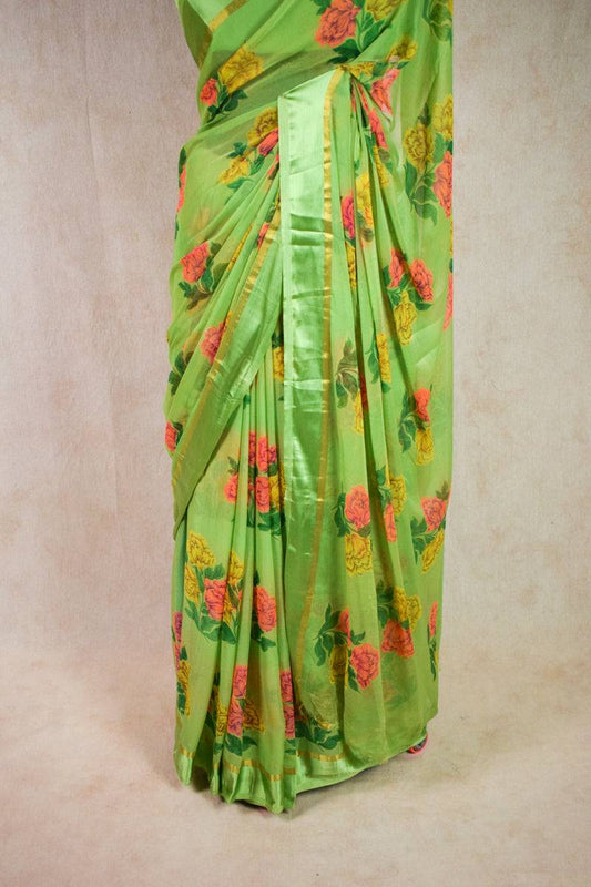 Crepe chiffon floral print saree - Kanhasarees by ksds