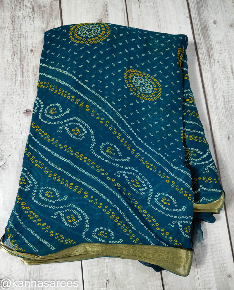 Chiffon Bandhani saree in Smoke blue colour - KANHASAREE