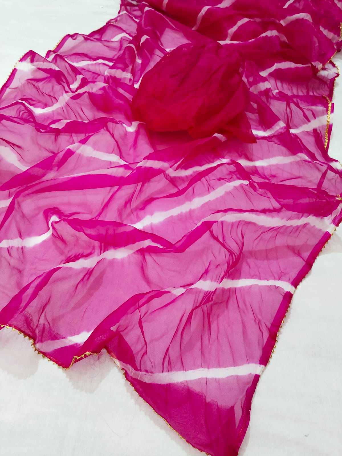 Jaipuri Chiffon leheriya saree gota patti border