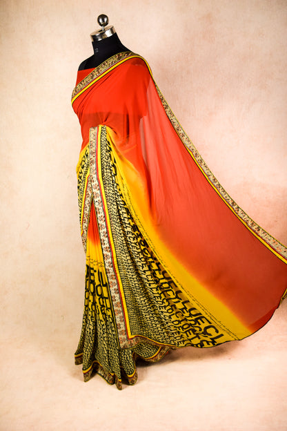 Pure georgette printed saree | partywear georgette saree - KANHASAREE