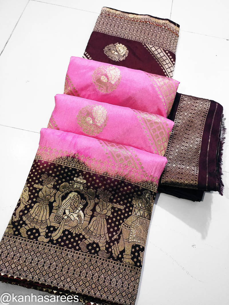 Closet mix Off-white and Pink Zari Border Saree With Blouse – Bahuji -  Online Fashion & Lifestyle Store