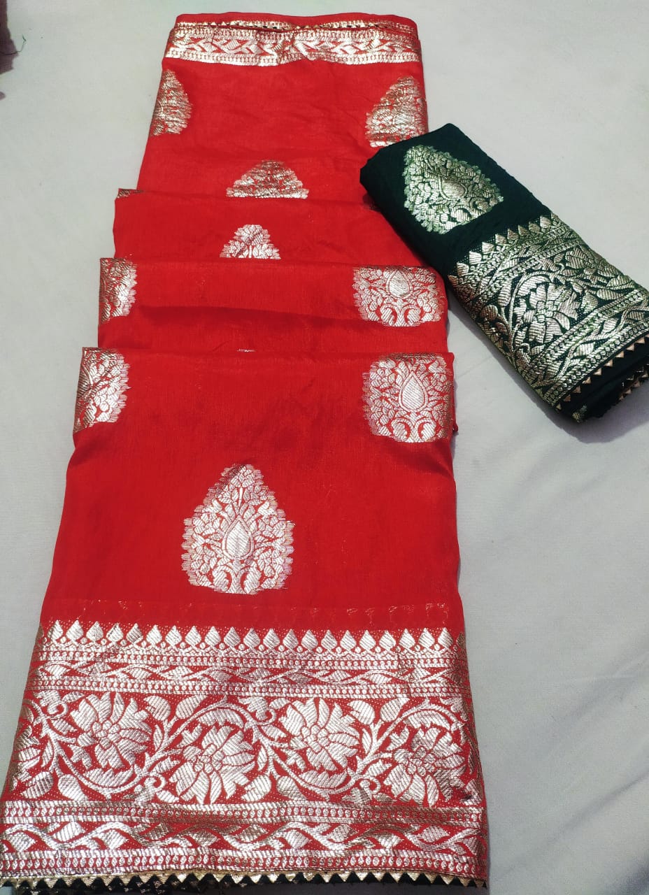 Pure Dola Silk Saree with Zari Weaving & Rich Buta Design