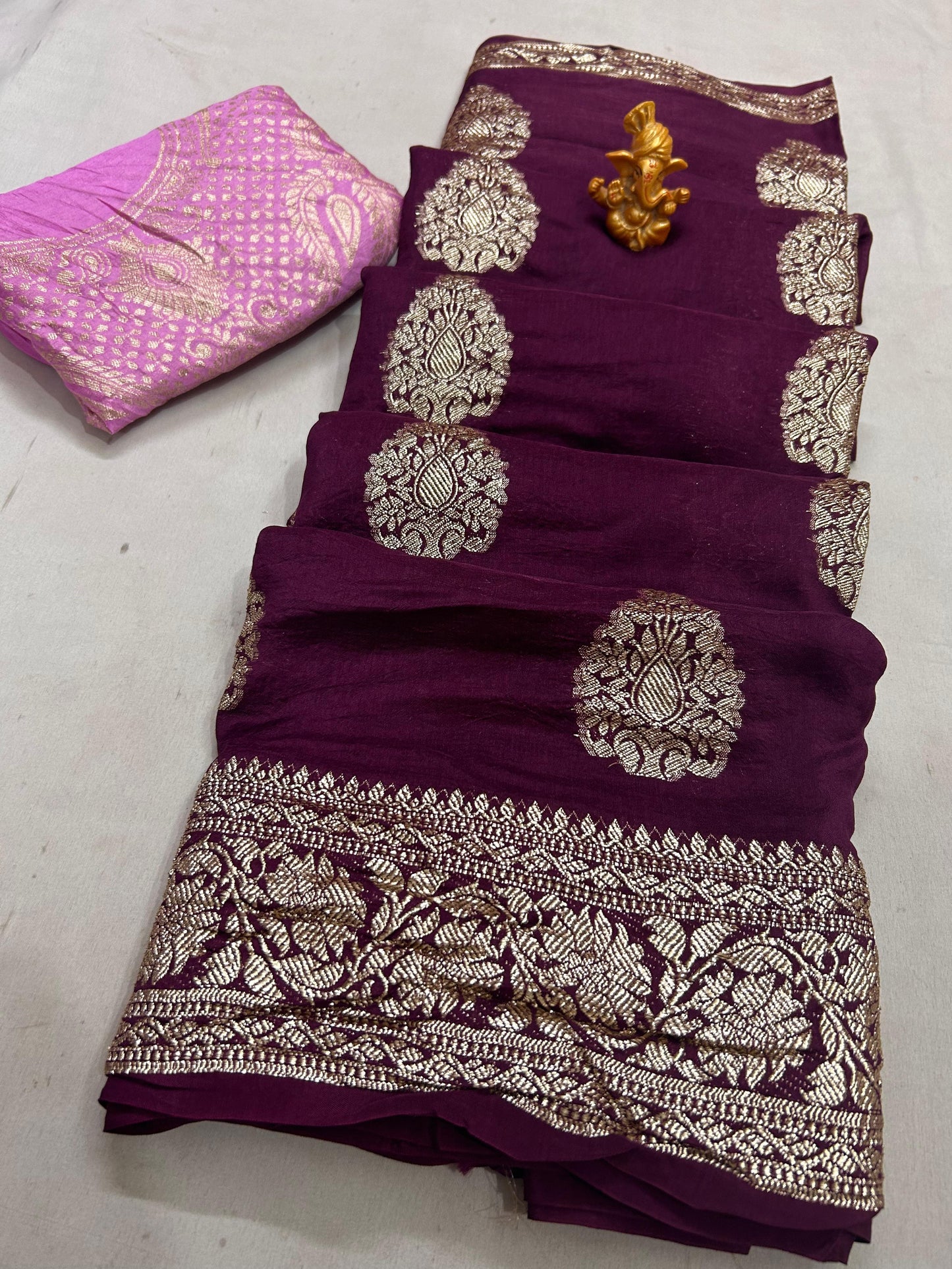 Pure Russian Dola Zari Saree with Heavy Zari Weaving & Contrast Zari Blouse - Jaipuri Design