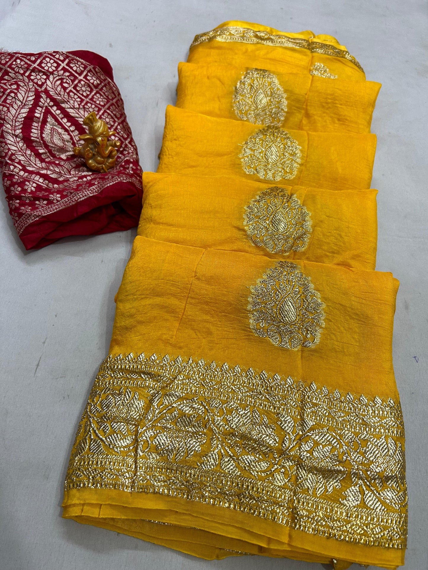 Pure Russian Dola Zari Saree with Heavy Zari Weaving & Contrast Zari Blouse - Jaipuri Design