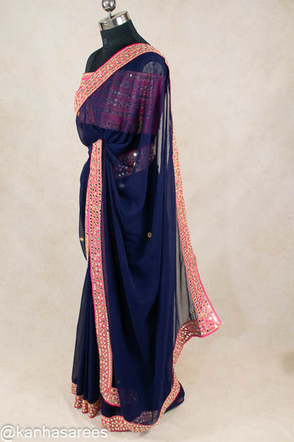 Georgette Mirror Work border Saree - KANHASAREE