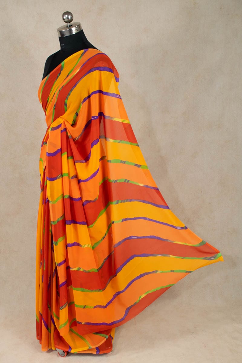 Georgette Laheriya Print Multicolour Saree - KANHASAREE