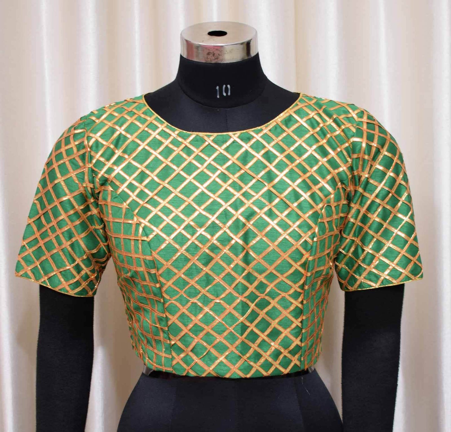 Heavy Saree Blouse with Gota Work - Pink &amp; Green Silk Crop Top | Made to Order Indian Ethnic Blouse