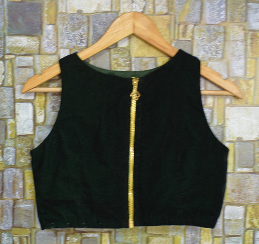 Indian Green Velvet Saree Blouse, Cut sleeves, Designer Saree Blouse, Readymade Saree Blouse, Bollywood Sari Blouse - Kanhasarees by ksds