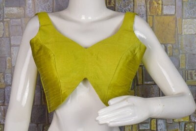 Saree Blouse Raw Silk Crop Top - Indian Sari Blouse, Cut Sleeves, Back Open, Choli for Lehenga, Party Wear