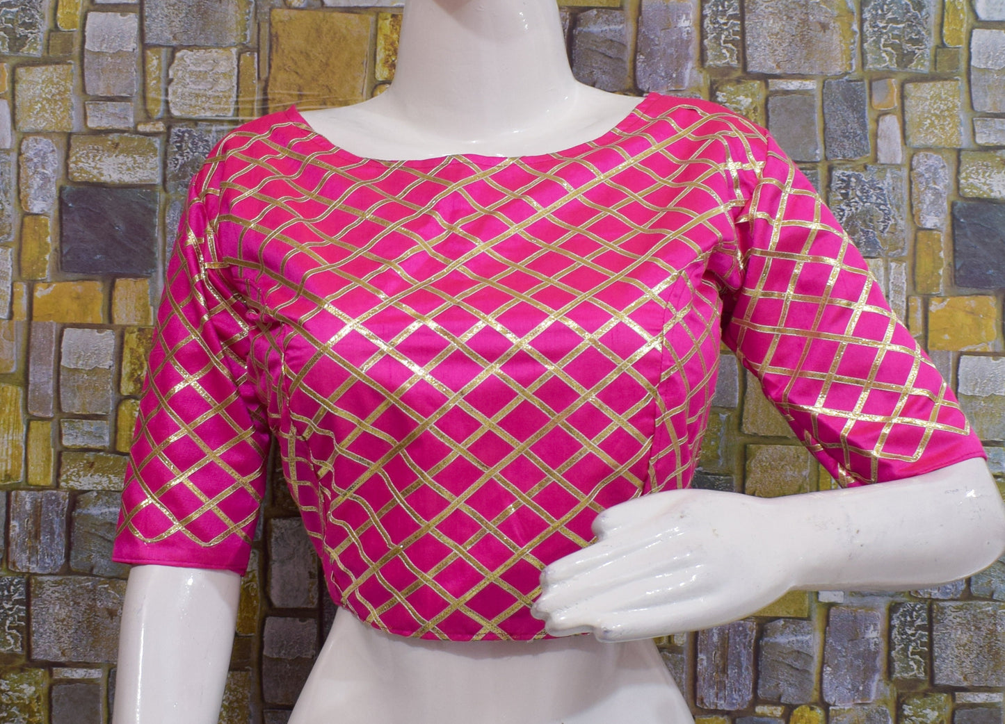 Heavy Saree Blouse with Gota Work - Pink &amp; Green Silk Crop Top | Made to Order Indian Ethnic Blouse