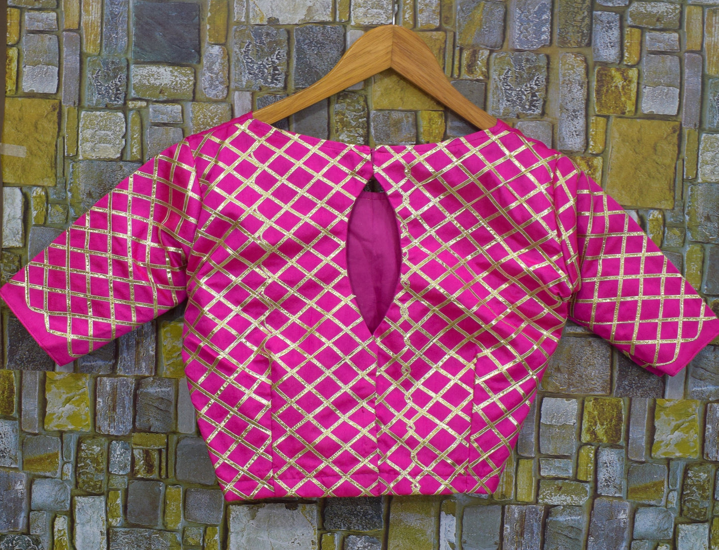 Heavy Saree Blouse with Gota Work - Pink &amp; Green Silk Crop Top | Made to Order Indian Ethnic Blouse