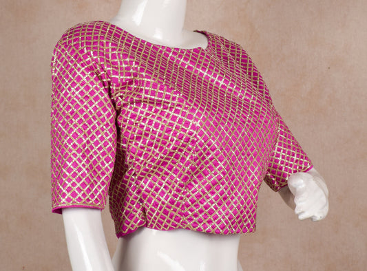 Blouse for saree :  Gotawork Jaipuri Designer  Blouse, Elbow Sleeves, Keyhole Back Open Pattern for Sari Blouse or lehenga choli - Kanhasarees by ksds
