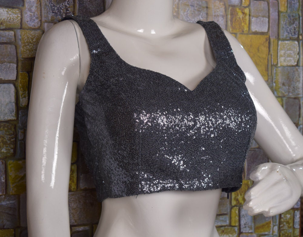 Grey sequin blouse | Made to order Indian saree Blouse| Customized color option available