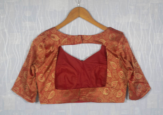 Red Gold Silk Saree Blouse - Sweetheart Neck, Elbow Sleeve, Padded, Designer Custom Order, Back Open, Ready Made - Kanhasarees by ksds