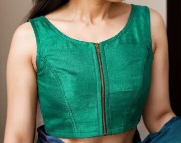 Raw silk blouse saree top without sleeves  top front open blouse padded readymade designer blouse green colour