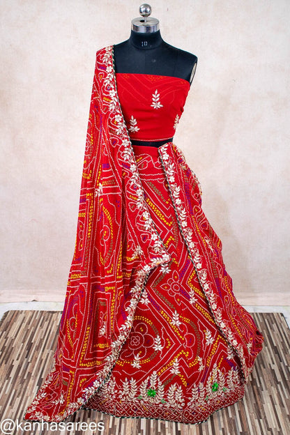 Bandhani Gotapatti Lehenga Skirt, Traditional Indian Wedding Wear, Handcrafted Bridal Skirt, Ethnic Rajasthani Dress for Women