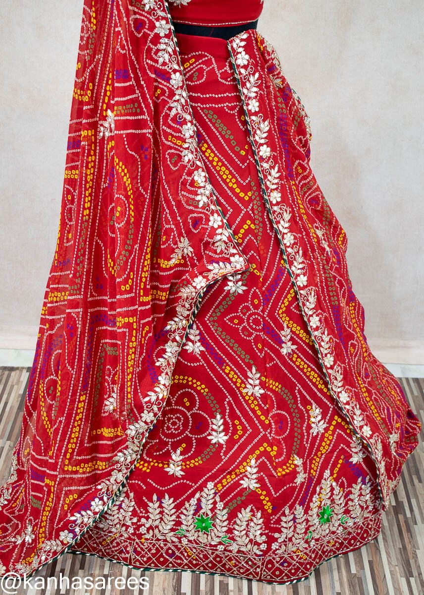 Bandhani Gotapatti Lehenga Skirt, Traditional Indian Wedding Wear, Handcrafted Bridal Skirt, Ethnic Rajasthani Dress for Women