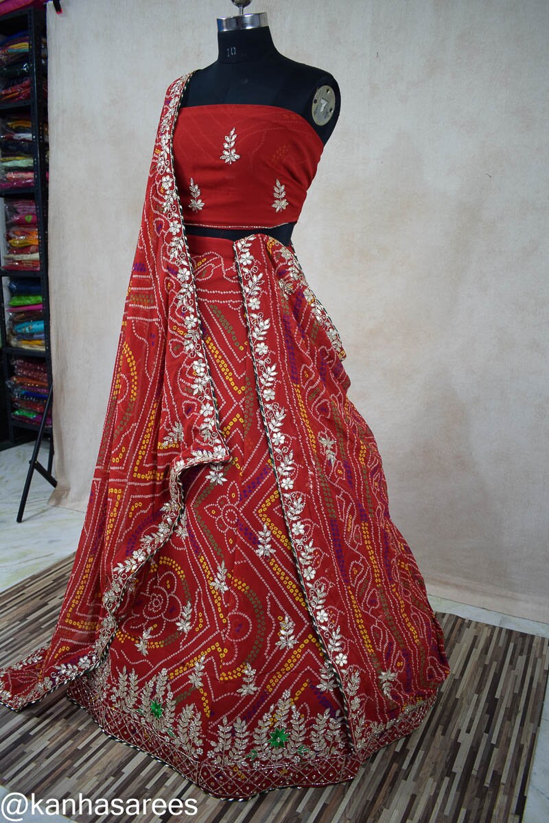 Bandhani Gotapatti Lehenga Skirt, Traditional Indian Wedding Wear, Handcrafted Bridal Skirt, Ethnic Rajasthani Dress for Women