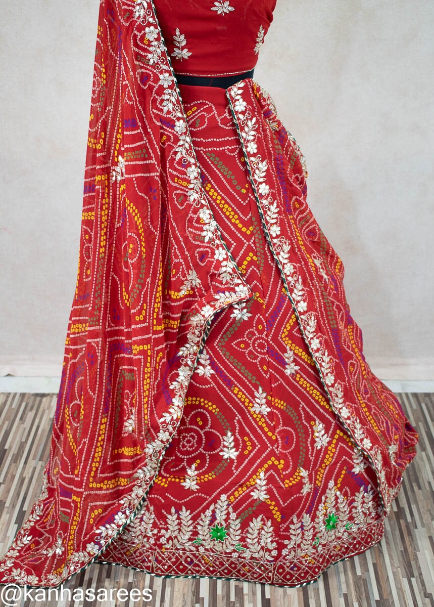 Bandhani Gotapatti Lehenga Skirt, Traditional Indian Wedding Wear, Handcrafted Bridal Skirt, Ethnic Rajasthani Dress for Women