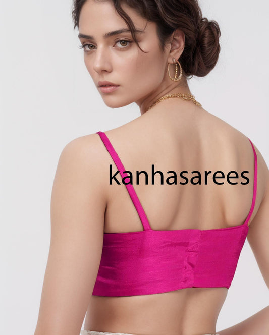 Custom Made Pink Saree Blouse  Raw Silk Sleeveless Blouse Party Wear Summer Top Spaghetti Strap Designer Custom Crop Top - Kanhasarees by ksds