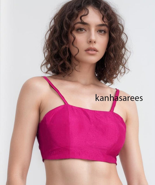 Custom Made Pink Saree Blouse  Raw Silk Sleeveless Blouse Party Wear Summer Top Spaghetti Strap Designer Custom Crop Top