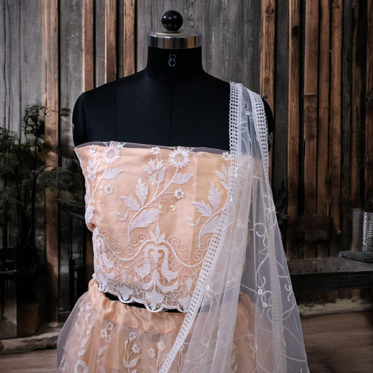White Net Lehenga with Embroidered Blouse  – Elegant Party Wear - Kanhasarees by ksds