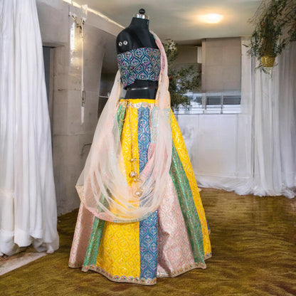 Multi-Color Silk Lehenga Choli Set with Dupatta – Traditional Indian Outfit