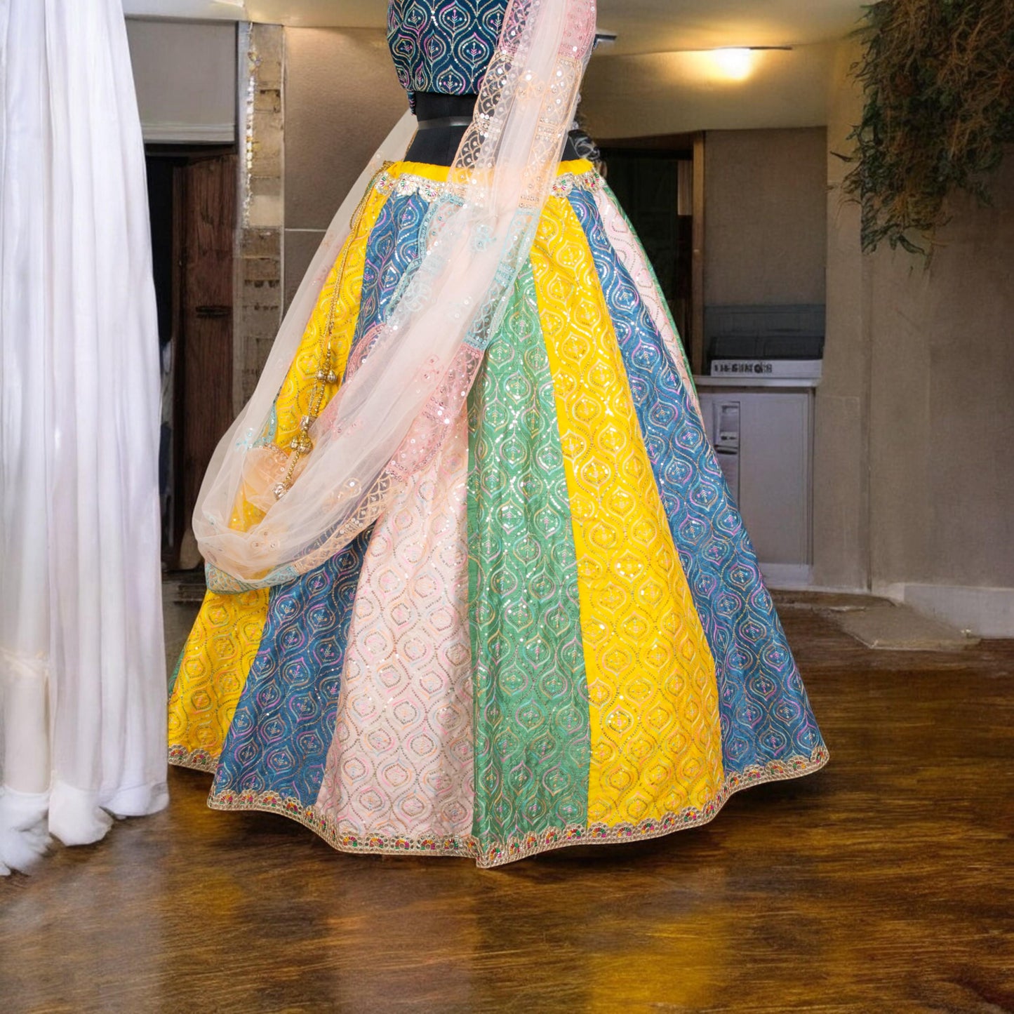 Multi-Color Silk Lehenga Choli Set with Dupatta – Traditional Indian Outfit