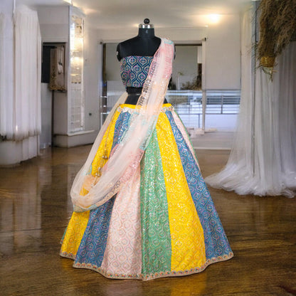 Multi-Color Silk Lehenga Choli Set with Dupatta – Traditional Indian Outfit