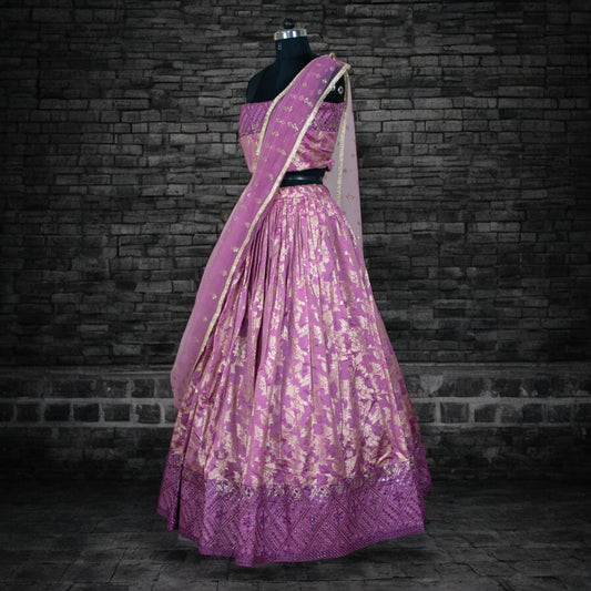 Pink Banarasi Lehenga Choli With Dupatta,Indian Wedding Outfit, Embroidered BorderUnstitched Blouse - Kanhasarees by ksds
