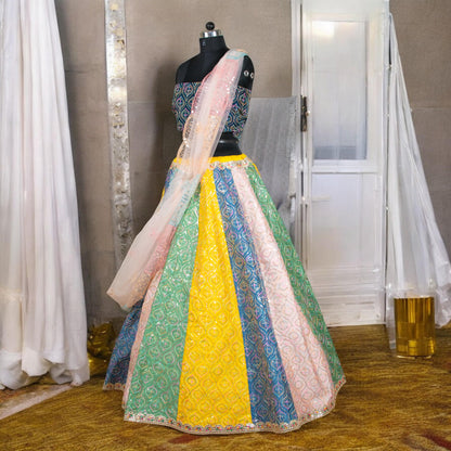 Multi-Color Silk Lehenga Choli Set with Dupatta – Traditional Indian Outfit