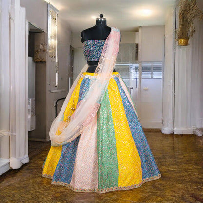 Multi-Color Silk Lehenga Choli Set with Dupatta – Traditional Indian Outfit