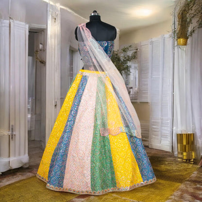 Multi-Color Silk Lehenga Choli Set with Dupatta – Traditional Indian Outfit
