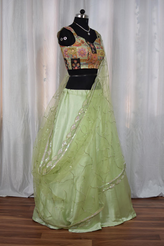 Pista Green Sequin Embroidered Lehenga Choli – Custom Made - Kanhasarees by ksds