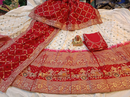 Elegant Banarasi Dola Silk Lehenga with Zari Work - Designer Wedding & Festival wear - KANHASAREE