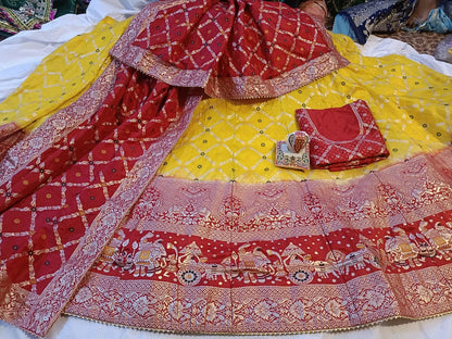 Elegant Banarasi Dola Silk Lehenga with Zari Work - Designer Wedding & Festival wear - KANHASAREE