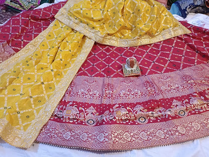 Elegant Banarasi Dola Silk Lehenga with Zari Work - Designer Wedding & Festival wear - KANHASAREE