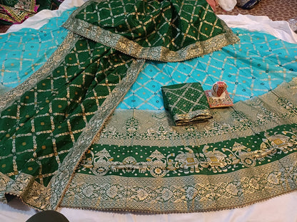 Elegant Banarasi Dola Silk Lehenga with Zari Work - Designer Wedding & Festival wear - KANHASAREE