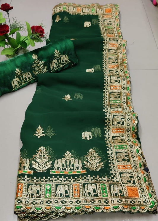 Georgette Saree with Heavy Embroidery Work for Weddings